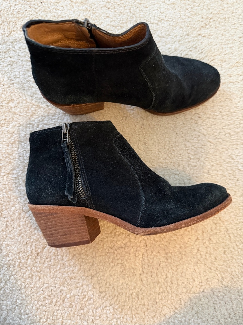 Madewell Black Suede Ankle Booties with Block Heel